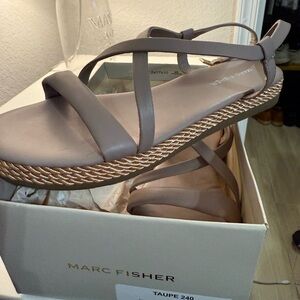 Marc Fisher Tan Sandals with Crisscross Straps and Braided Sole